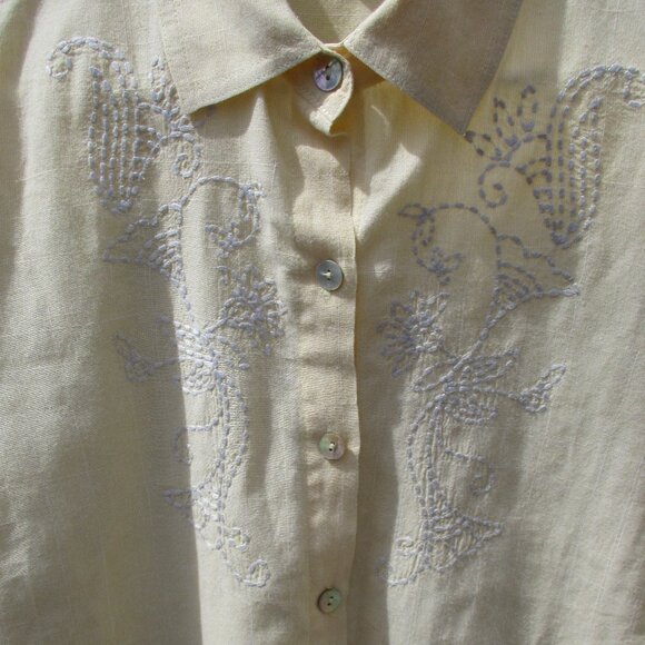 NOMADIC TRADERS Embroidered Long Sleeve Shirt Pastel Yellow Blouse Size M - Picture 9 of 9